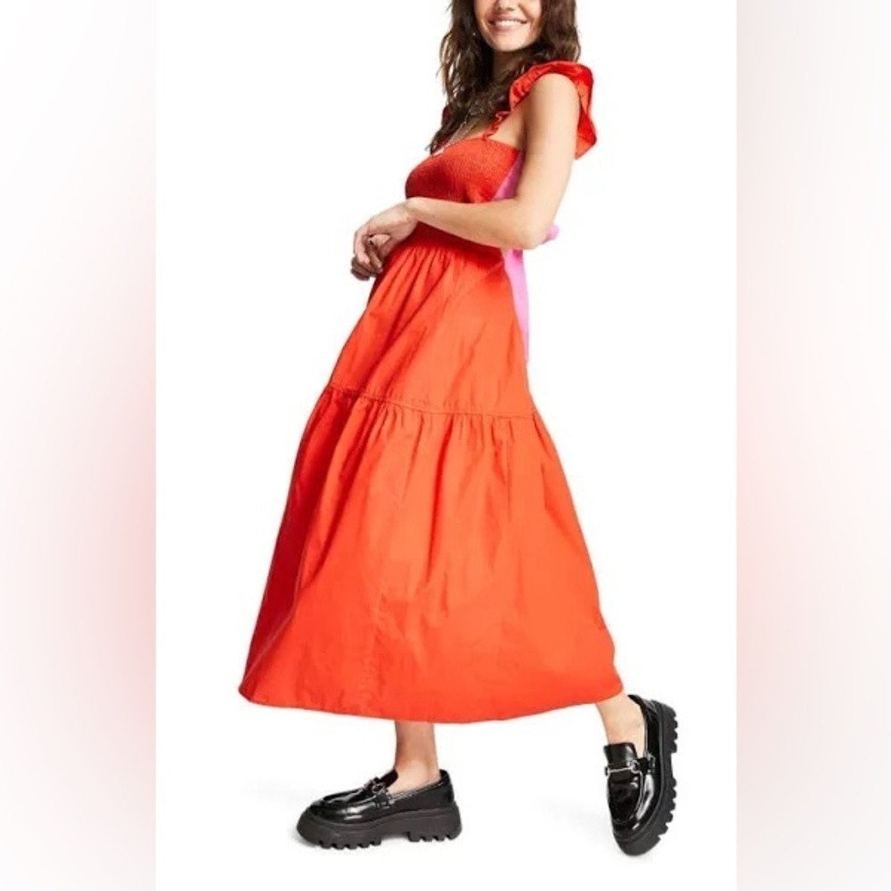 Topshop‎ Orange Maxi A-Line Tiered Dress
